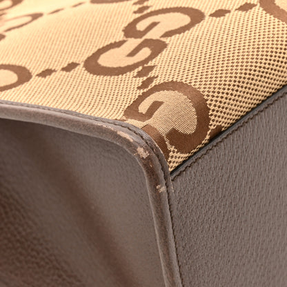 Gucci Monogram Jumbo GG Textured Dollar Calfskin Web Tote Bag Camel Ebony New Acero 12 of 16
