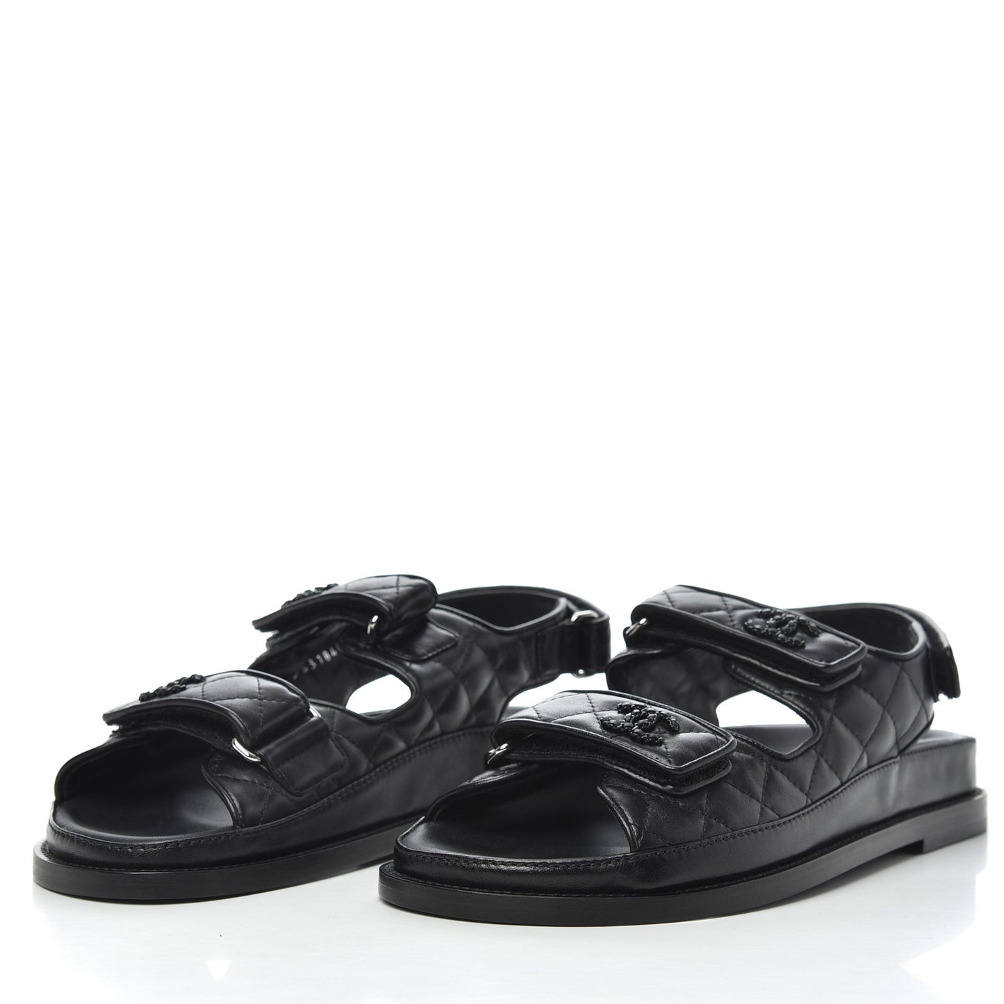 Lambskin Quilted Velcro Dad Sandals 38.5 So Black