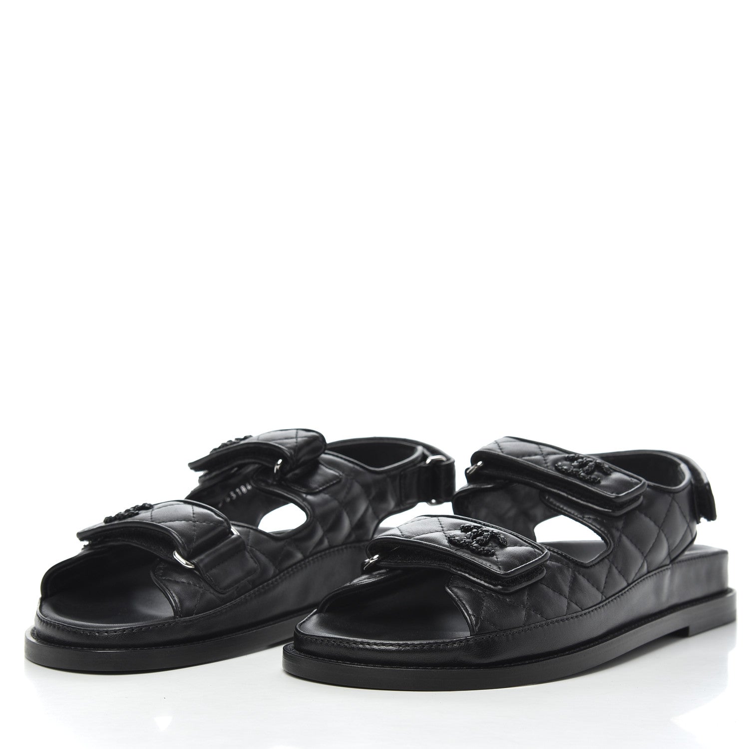 Chanel Lambskin Quilted Velcro Dad Sandals 38.5 So Black 3 of 8