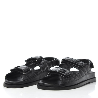 Chanel Lambskin Quilted Velcro Dad Sandals 38.5 So Black 3 of 8