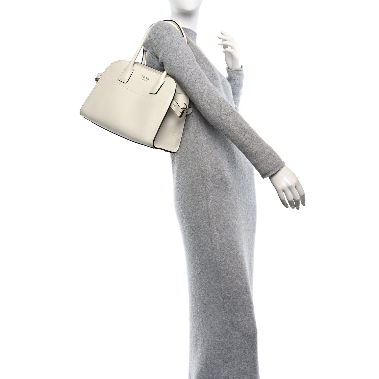 Prada Soft Grain Calfskin Medium Tote Bag White 2 of 9
