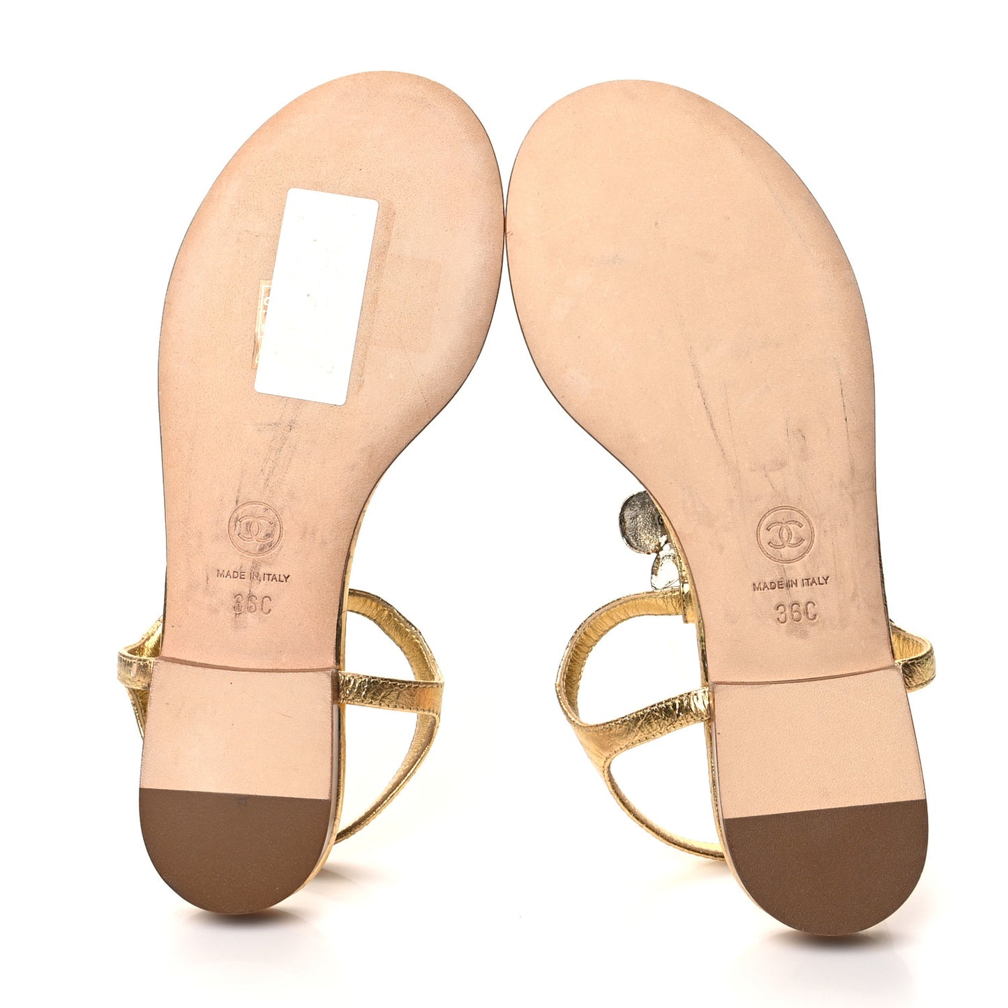 Metallic Calfskin Enamel Camellia Thong Sandals 36.5 Gold