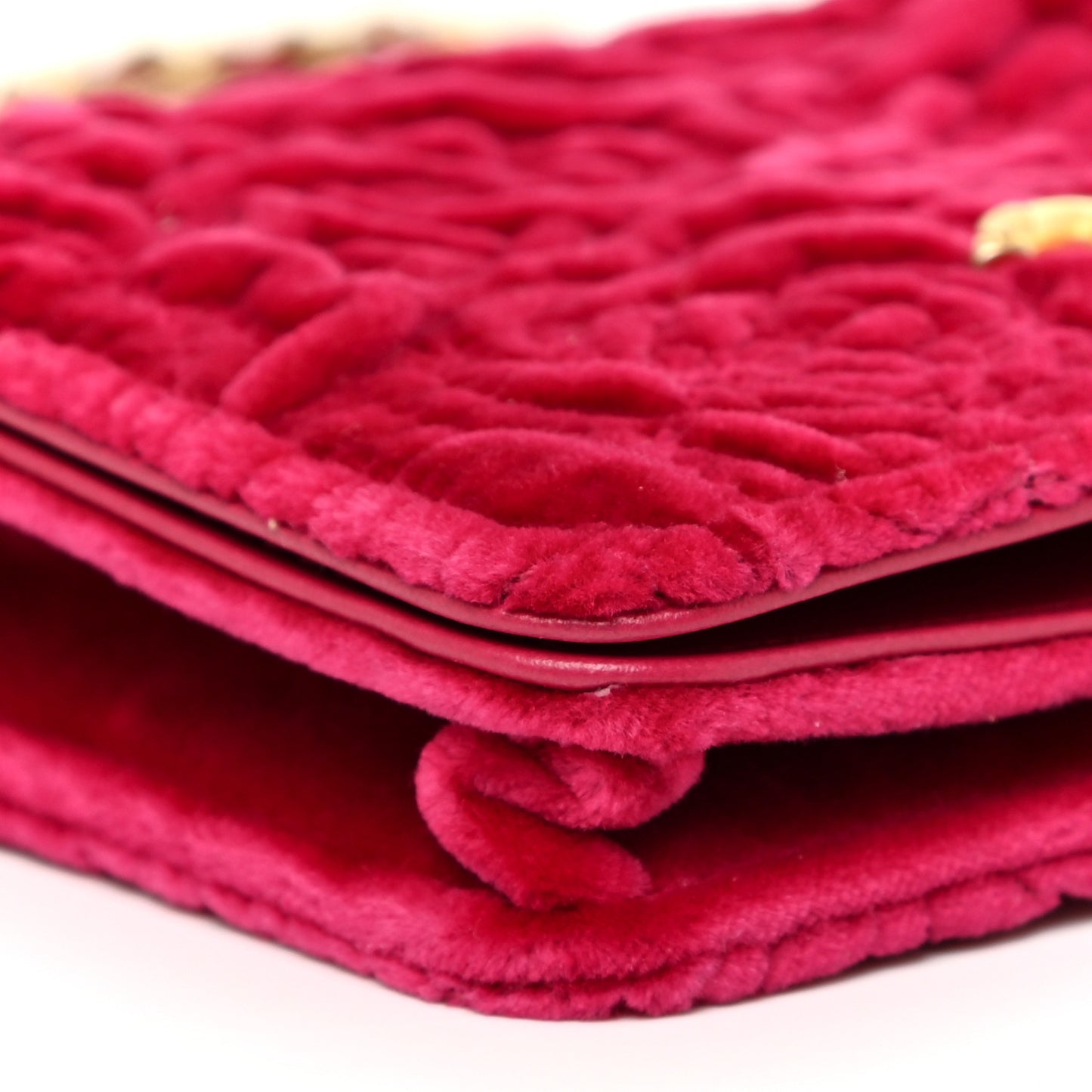 Velvet Quilted Camellia Velvet Flap Coin Purse With Chain Fuchsia