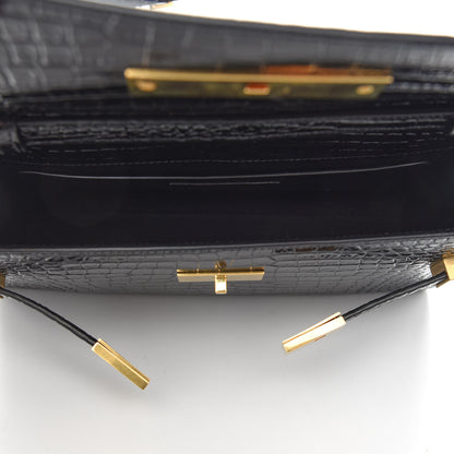 Saint Laurent Shiny Calfskin Crocodile Embossed Small Manhattan Baguette Black 4 of 7