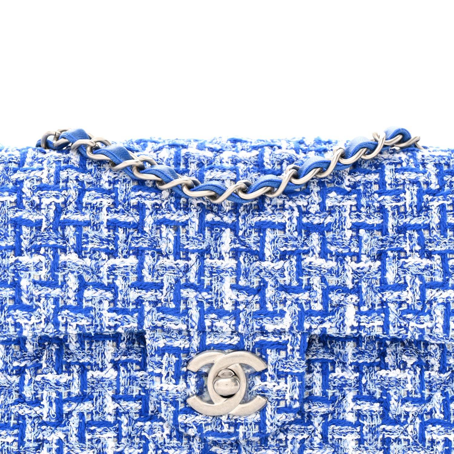 Chanel Tweed Quilted Mini Rectangular Flap Blue White 8 of 11