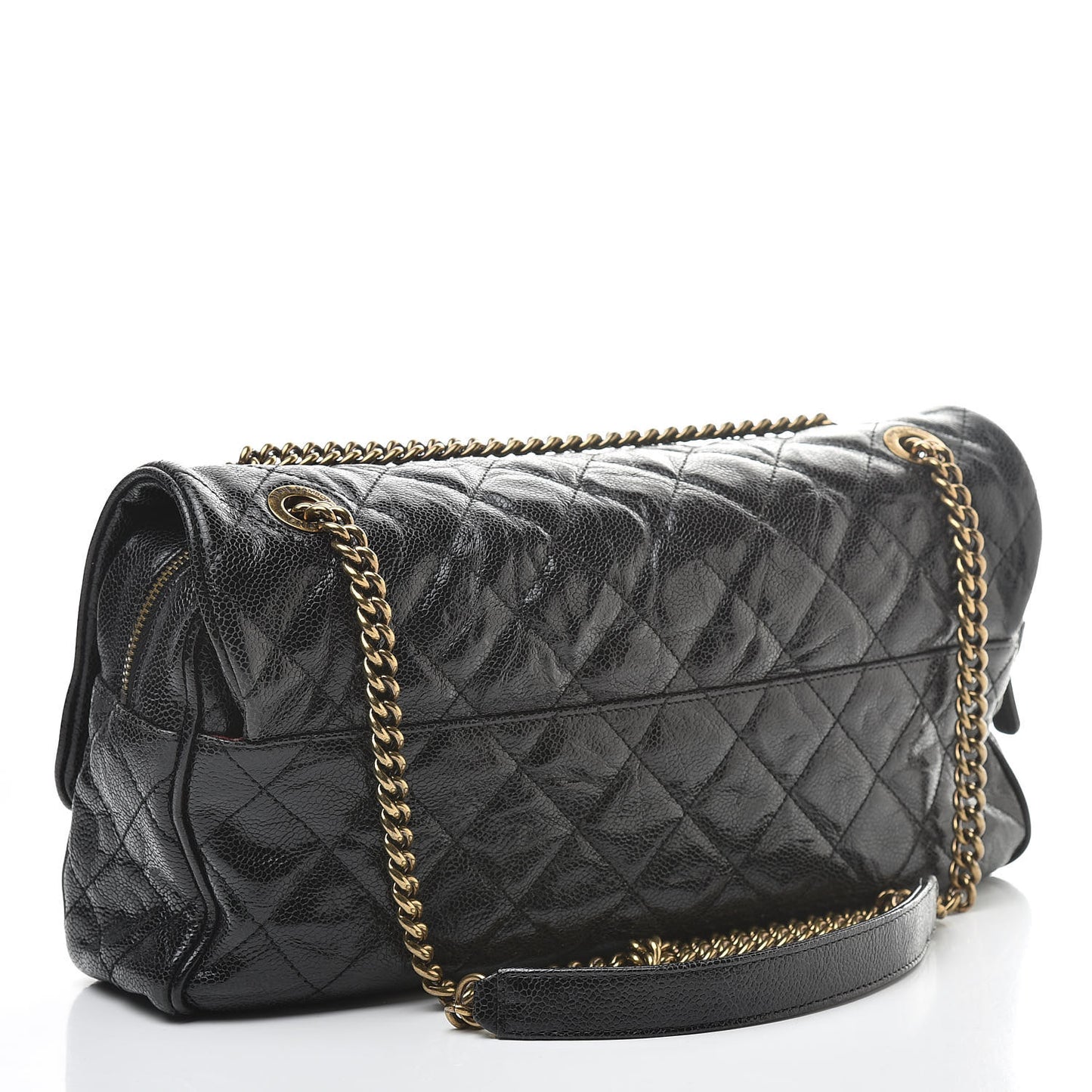 Crumpled Grained Calfskin Quilted Large Shiva Flap Black