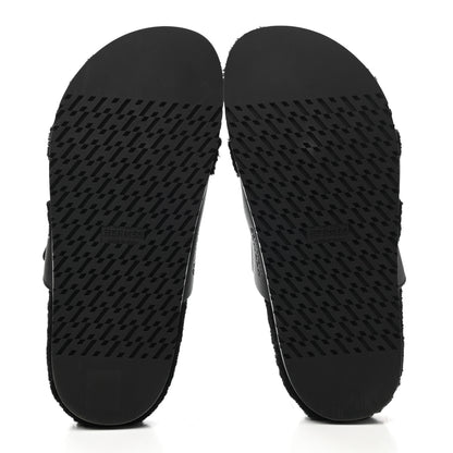 Hermes Calfskin Woolskin Womens Chypre Sandals 39 Black 5 of 9