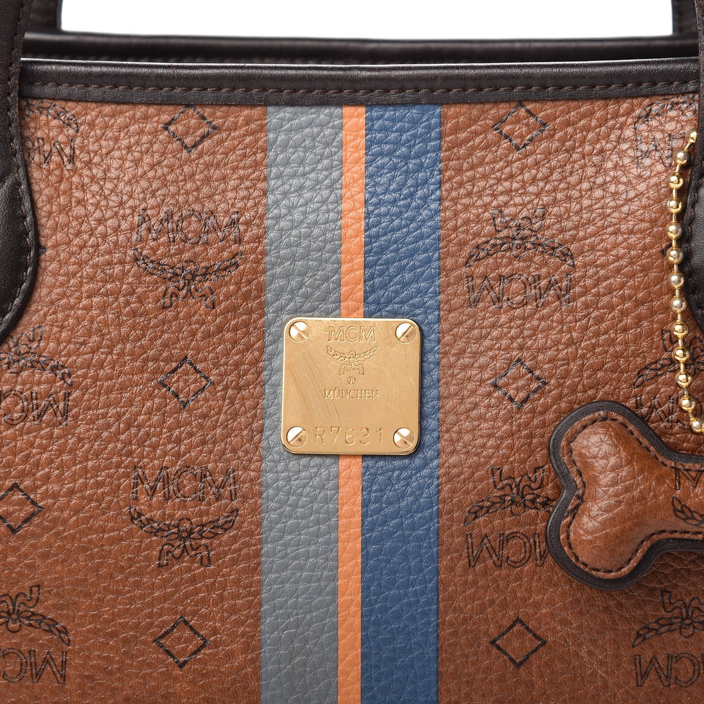 Visetos Dog Bone Striped Shopper Tote Brown