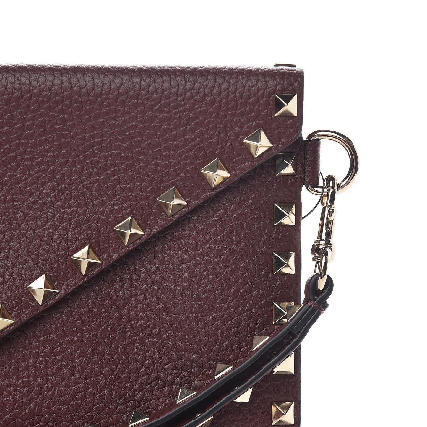 Pebbled Calfskin Medium Rockstud Envelope Flat Wristlet Pouch Rubin