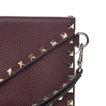 Valentino Garavani Pebbled Calfskin Medium Rockstud Envelope Flat Wristlet Pouch Rubin 9 of 10