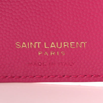 Saint Laurent Grain De Poudre Matelasse Chevron Monogram Zipped Card Case Fresh Fuxia 6 of 6