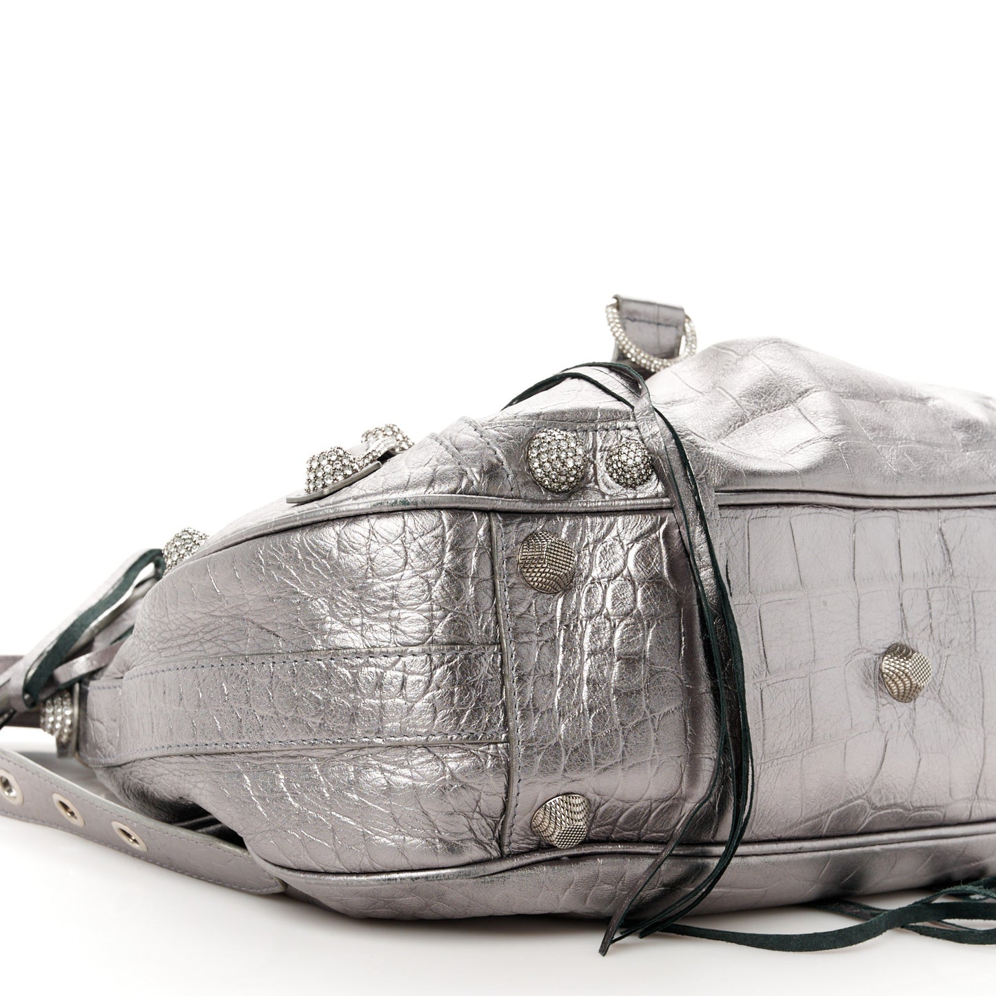 Metallic Agneau Arena Crystal Medium Le Cagole Shoulder Bag Silver