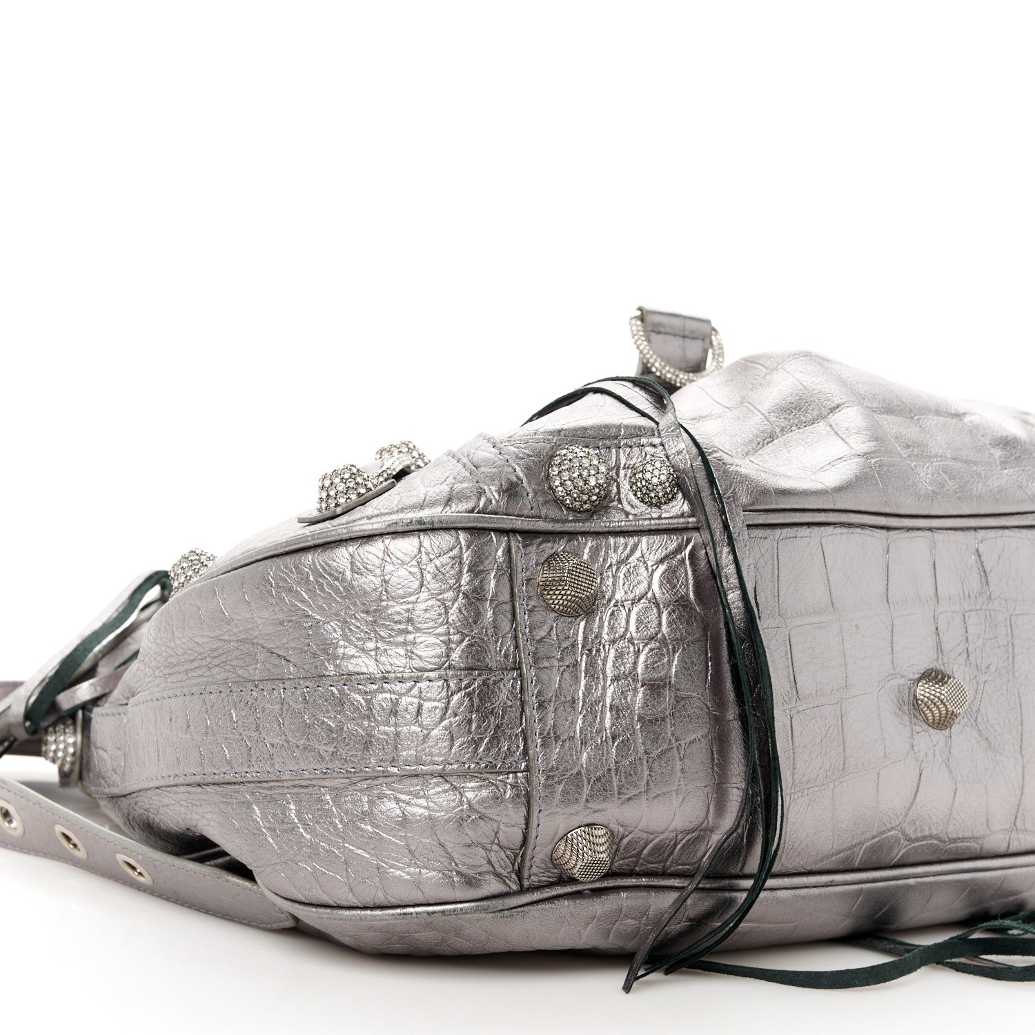 Balenciaga Metallic Agneau Arena Crystal Medium Le Cagole Shoulder Bag Silver 9 of 10