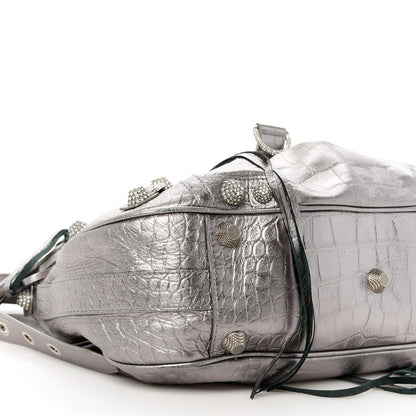 Balenciaga Metallic Agneau Arena Crystal Medium Le Cagole Shoulder Bag Silver 9 of 10