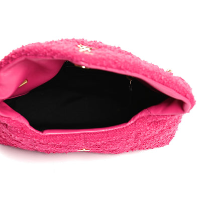 Saint Laurent Boucle Tweed Quilted Toy Loulou Puffer Monogram Chain Satchel Magenta 5 of 14