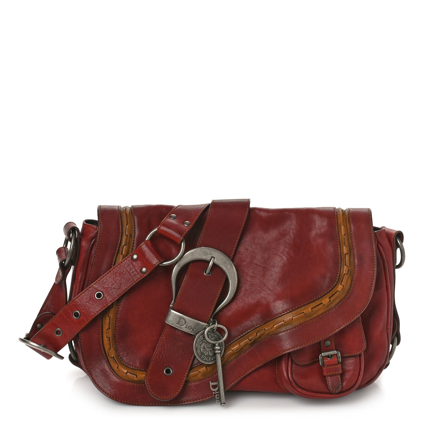 Calfskin Medium Gaucho Double Saddle Bag Red