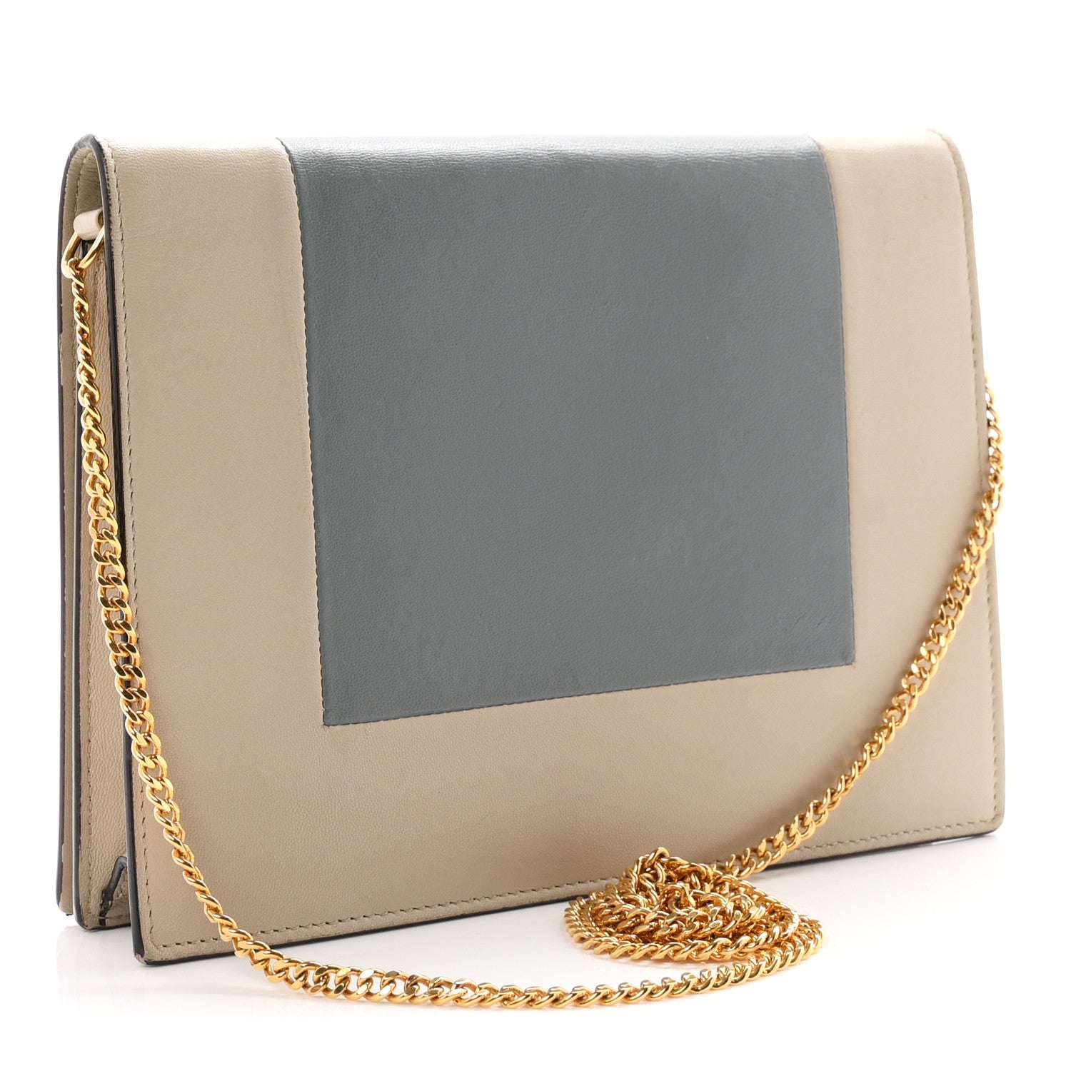 Celine Smooth Lambskin Frame Evening Chain Clutch Grey Storm 3 of 11