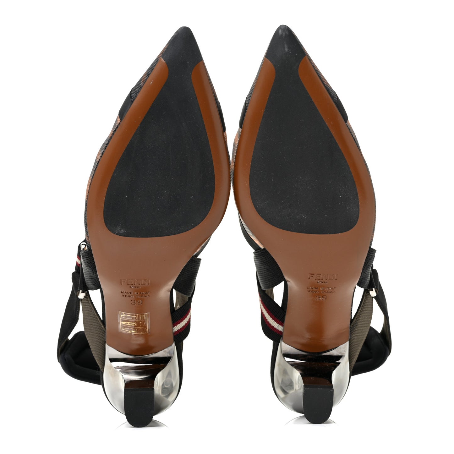 Technical Mesh FF Colibri 55mm Slingback Pumps 39 Tobacco Moro Bordeaux Black Militare