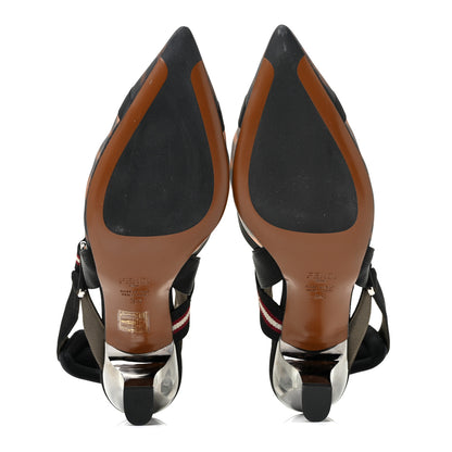 Fendi Technical Mesh FF Colibri 55mm Slingback Pumps 39 Tobacco Moro Bordeaux Black Militare 5 of 10