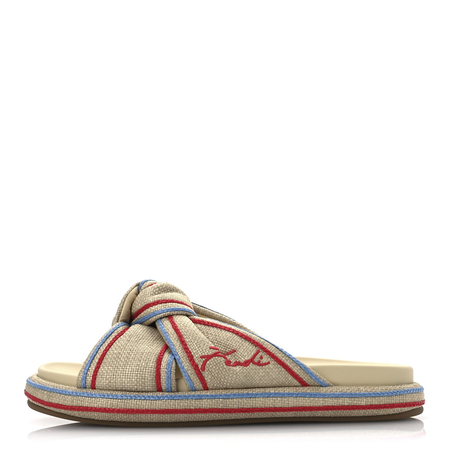 Raffia Cursive Logo Embroidered Mix Slide Sandals 39 Giallo