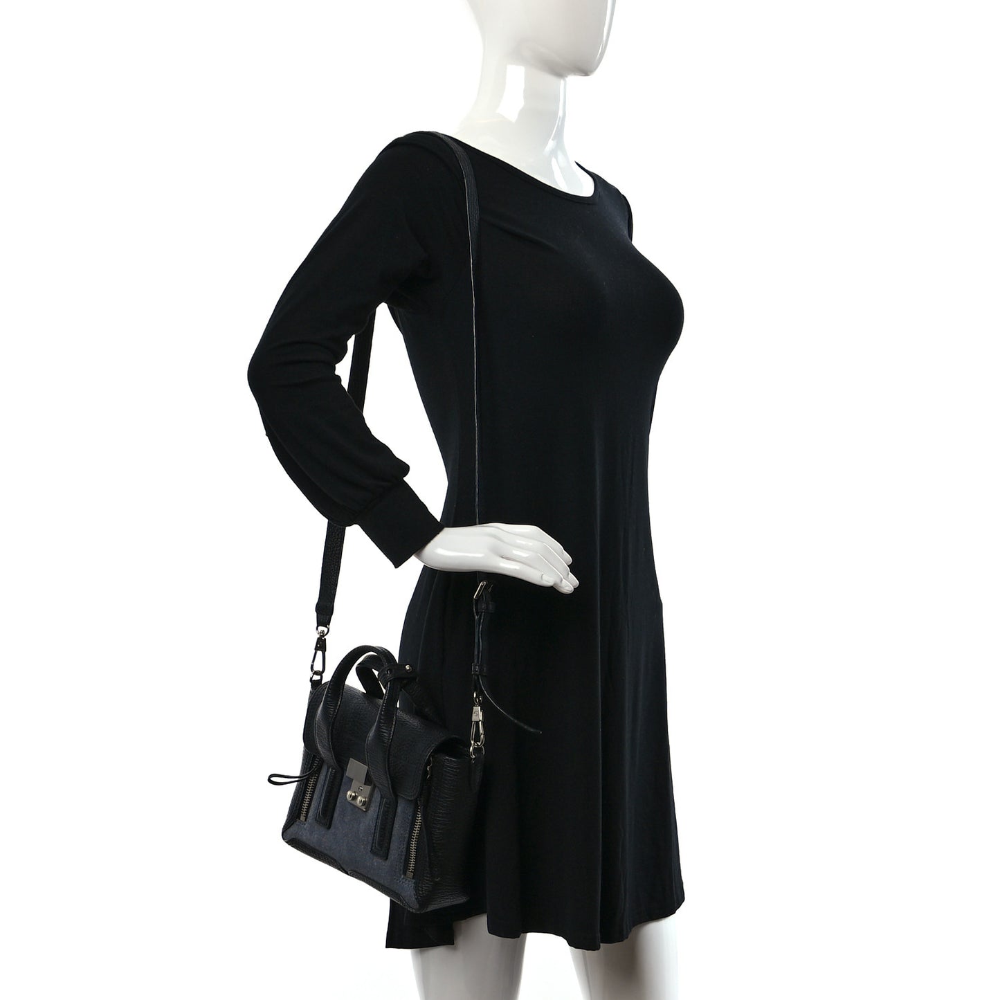 Textured Calfskin Denim Mini Pashli Satchel Black