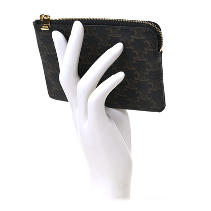 Celine Triomphe Canvas Coin and Card Pouch With Hook Black 2 of 5
