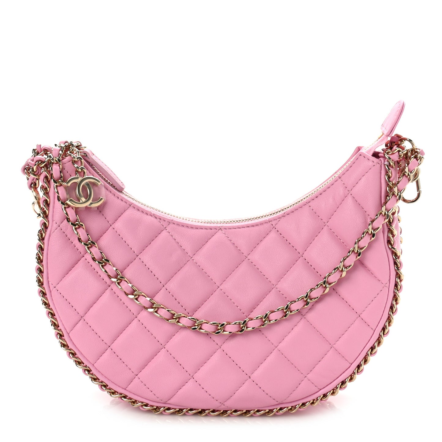 Lambskin Quilted Small Hobo Bag Pink