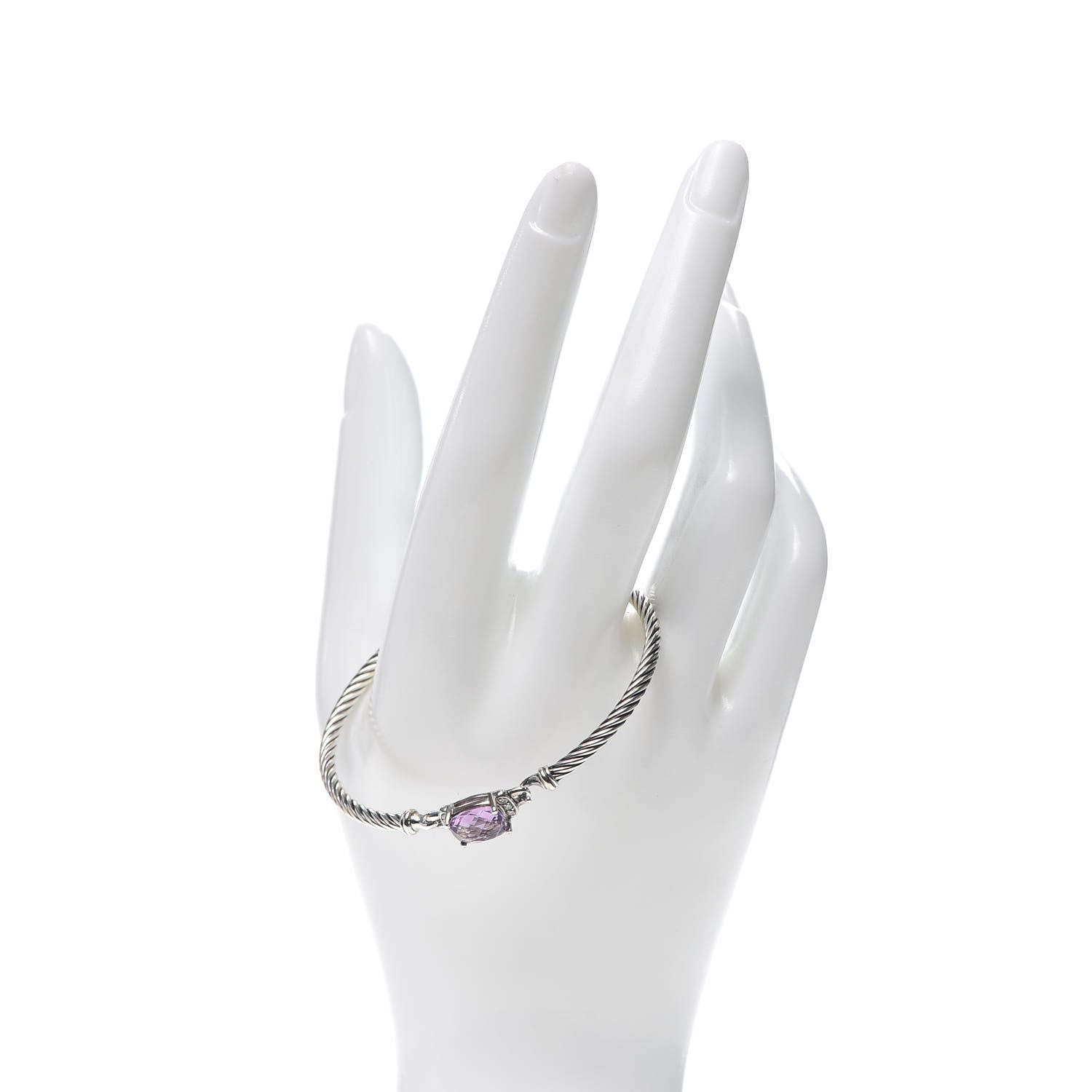 David Yurman Sterling Silver Diamond Amethyst 3mm Petite Wheaton Bracelet 2 of 4