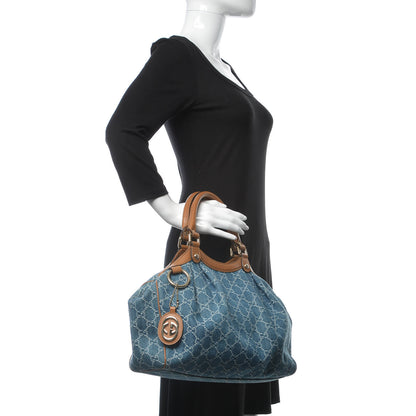 Gucci Denim Monogram Medium Sukey Tote Blue 2 of 10
