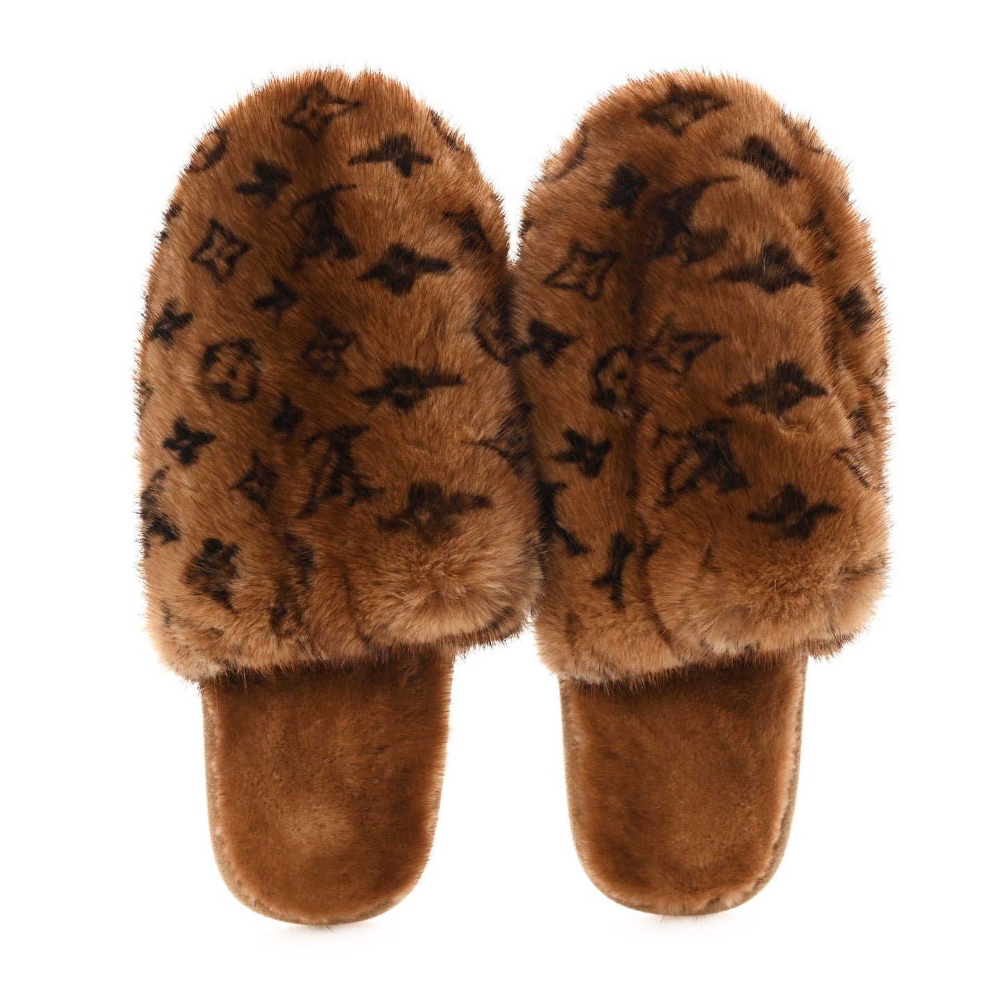 Mink Fur LV Suite Slippers Cognac 40-41