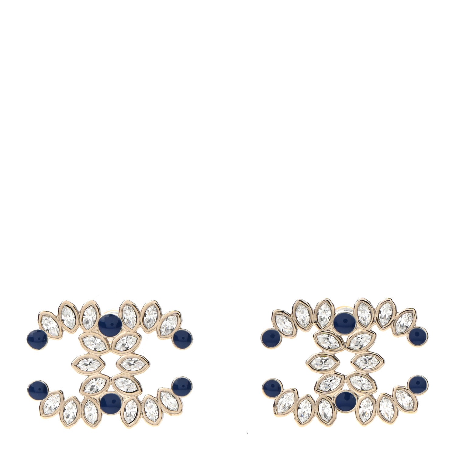 Chanel Strass Crystal Dazzling Wheat CC Earrings Blue Gold 1 of 4
