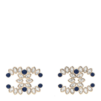 Chanel Strass Crystal Dazzling Wheat CC Earrings Blue Gold 1 of 4