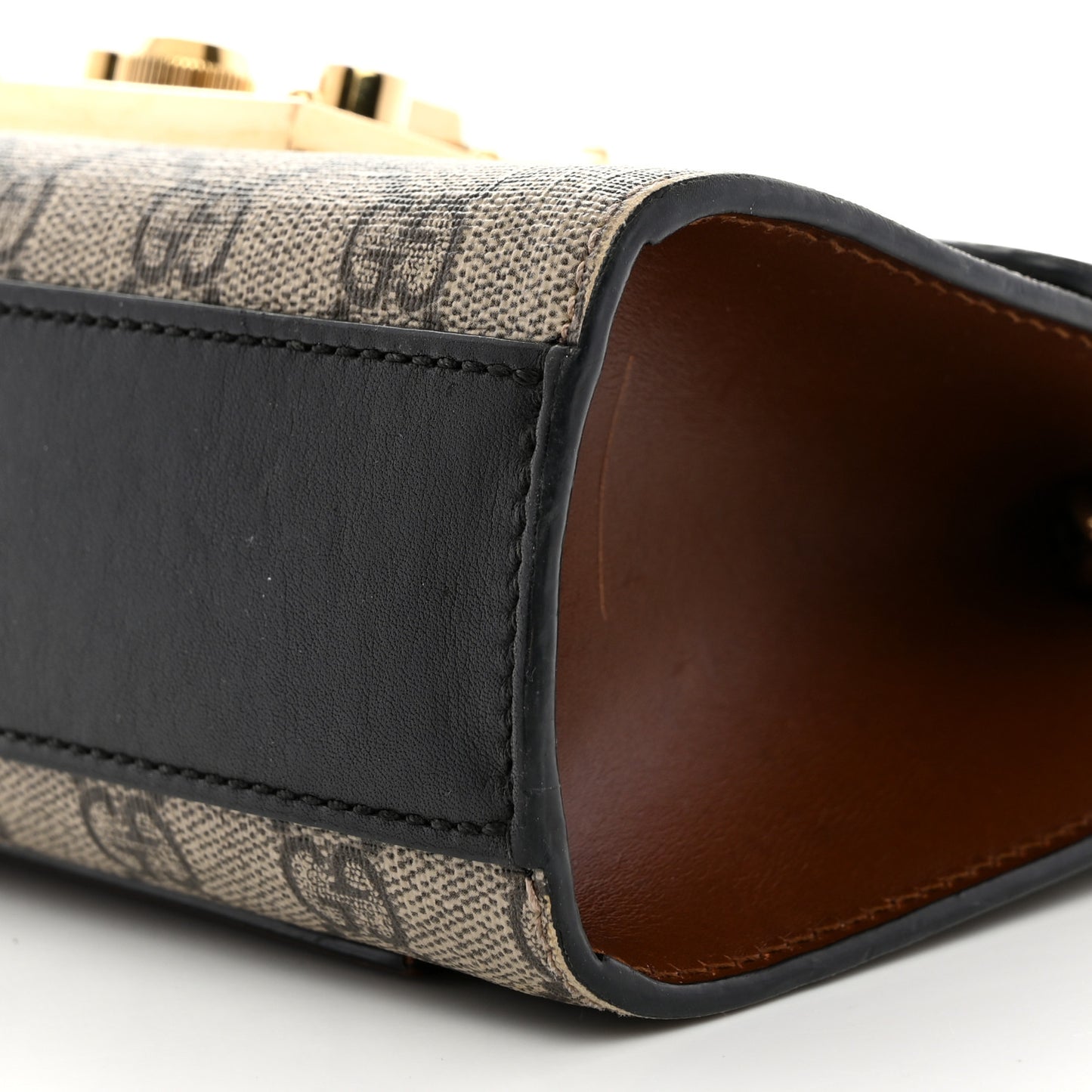 GG Supreme Monogram Calfskin Small Padlock Shoulder Bag Beige Black Cuir