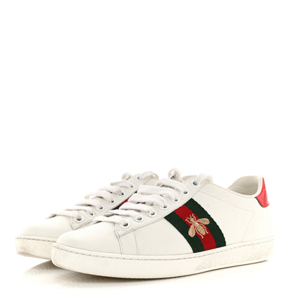Gucci Calfskin Ayers Bee Embroidered Womens Ace Sneakers 35 White Green 3 of 12