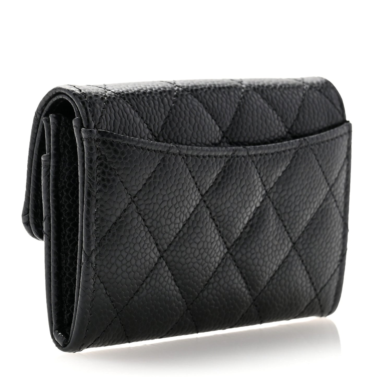 Caviar Quilted Flap Card Holder Wallet Black