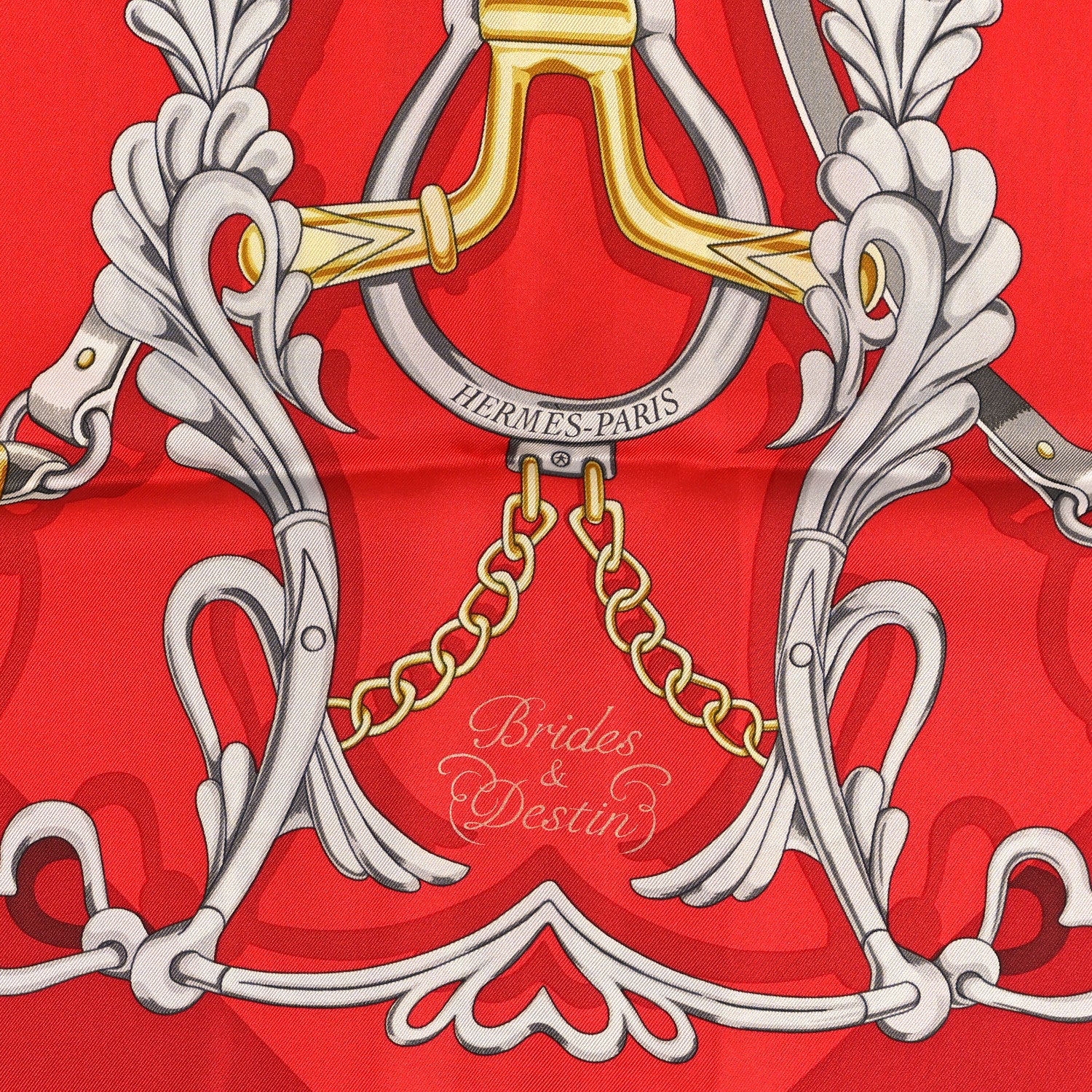 Hermes Silk Brides Et Destin Scarf 90 Rouge Gris Argent White 2 of 3