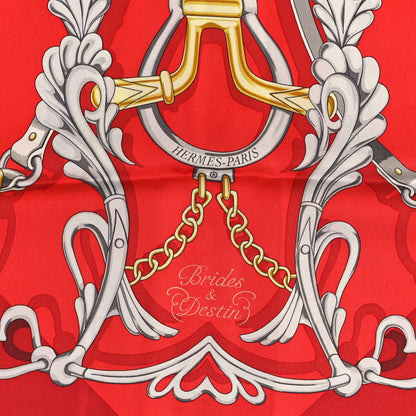 Hermes Silk Brides Et Destin Scarf 90 Rouge Gris Argent White 2 of 3