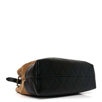 Chanel Suede Calfskin Shiny Lambskin Quilted Small Coco Base Shopping Bag Beige Black 4 of 10