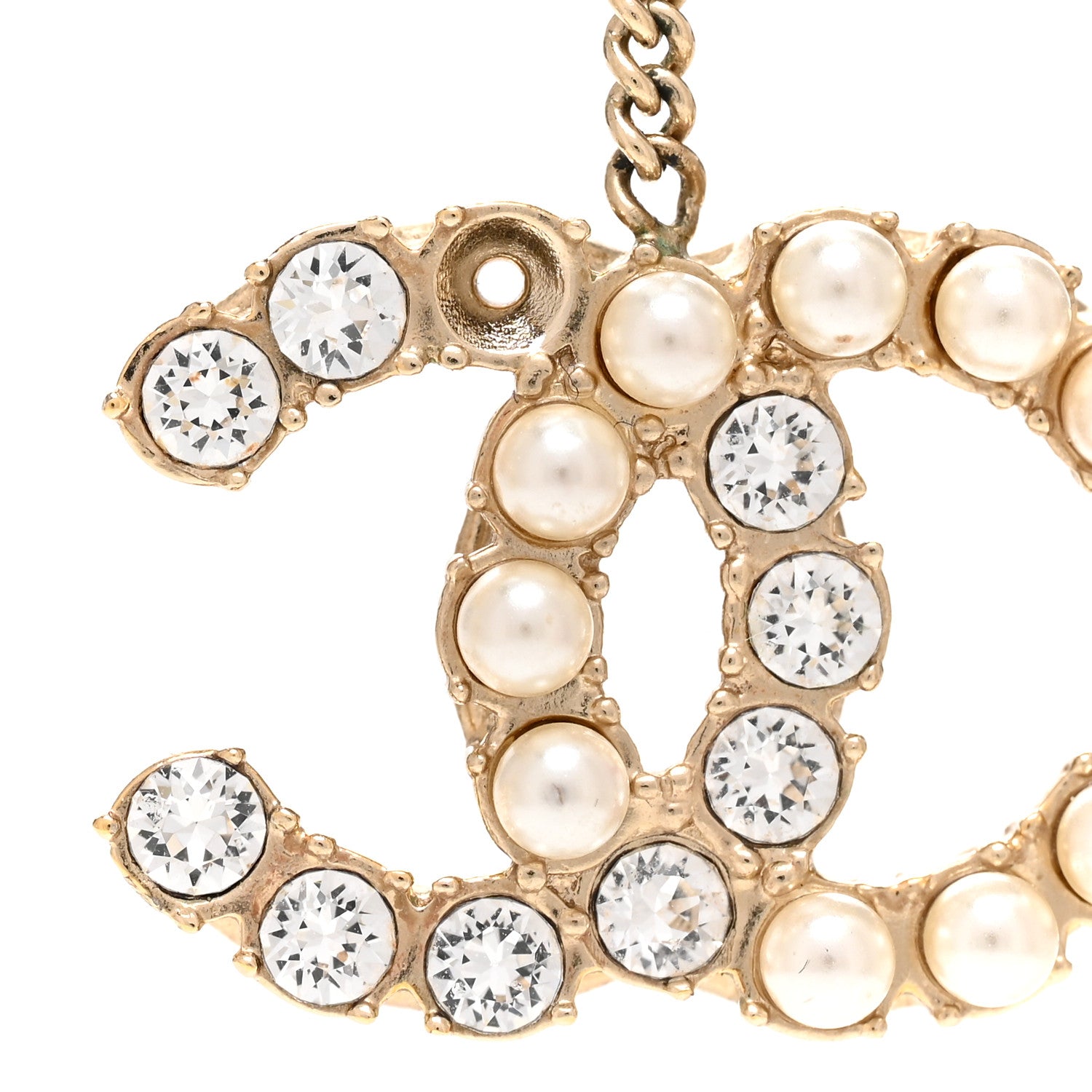 Chanel Crystal Pearl Dazzling Domino Drop Earrings Matte Gold 5 of 5