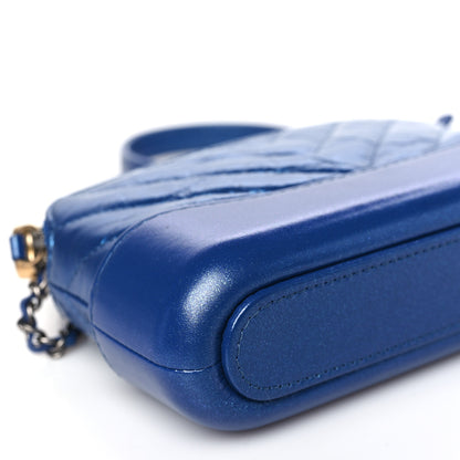Chanel Iridescent Aged Calfskin Chevron Quilted Small Gabrielle Clutch With Chain Blue 10 of 11