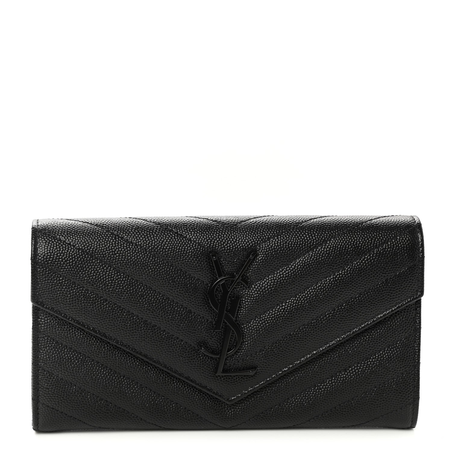 Saint Laurent Grain De Poudre Matelasse Chevron Monogram Flap Wallet Black 1 of 8