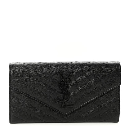 Saint Laurent Grain De Poudre Matelasse Chevron Monogram Flap Wallet Black 1 of 8