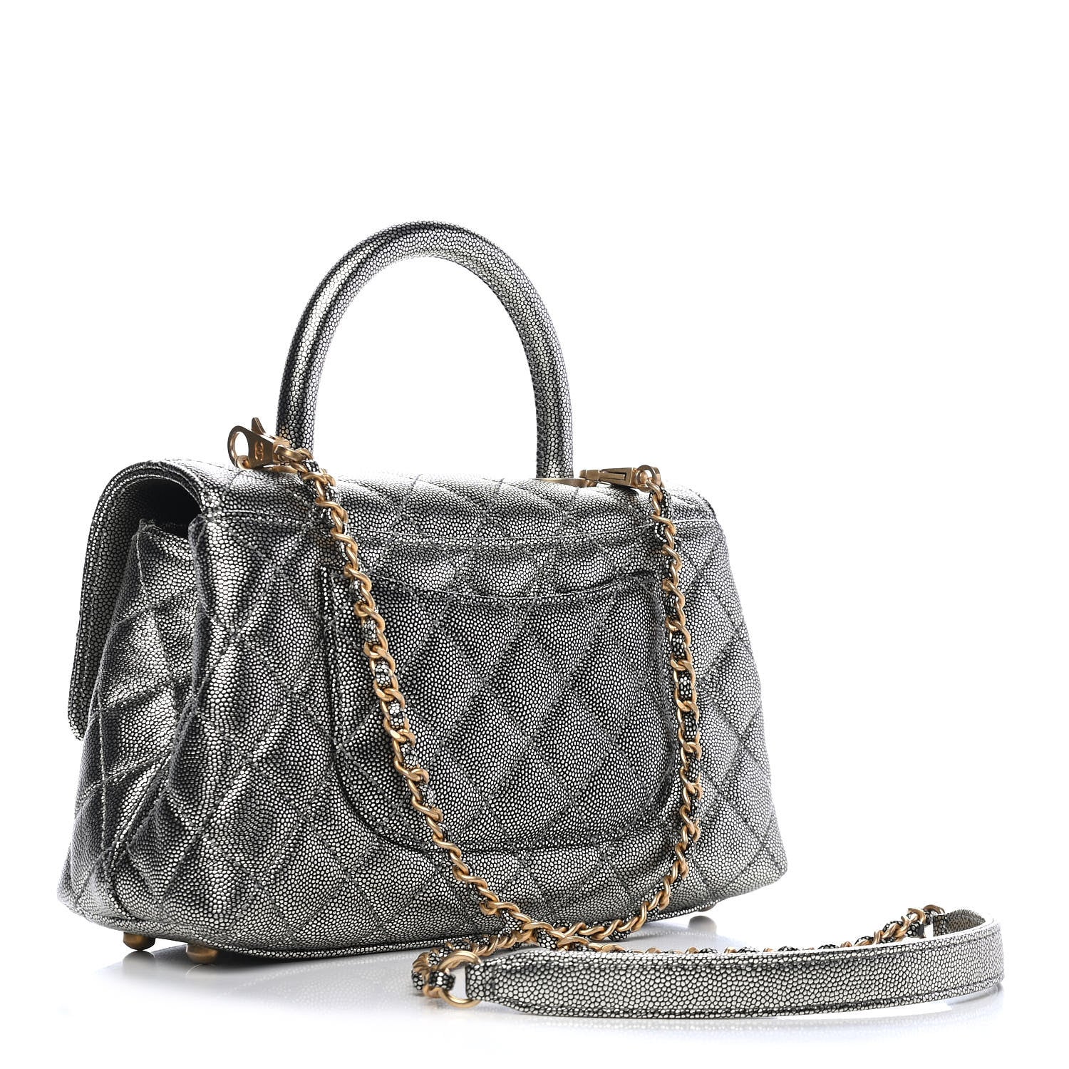 Chanel Metallic Caviar Quilted Mini Coco Handle Flap Silver 3 of 9