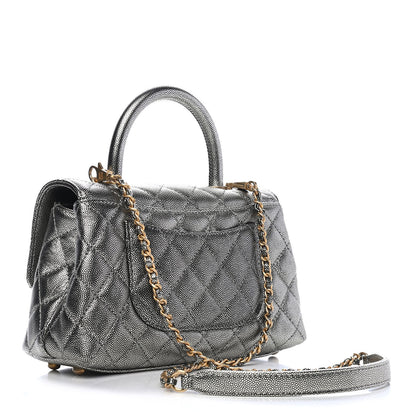 Chanel Metallic Caviar Quilted Mini Coco Handle Flap Silver 3 of 9