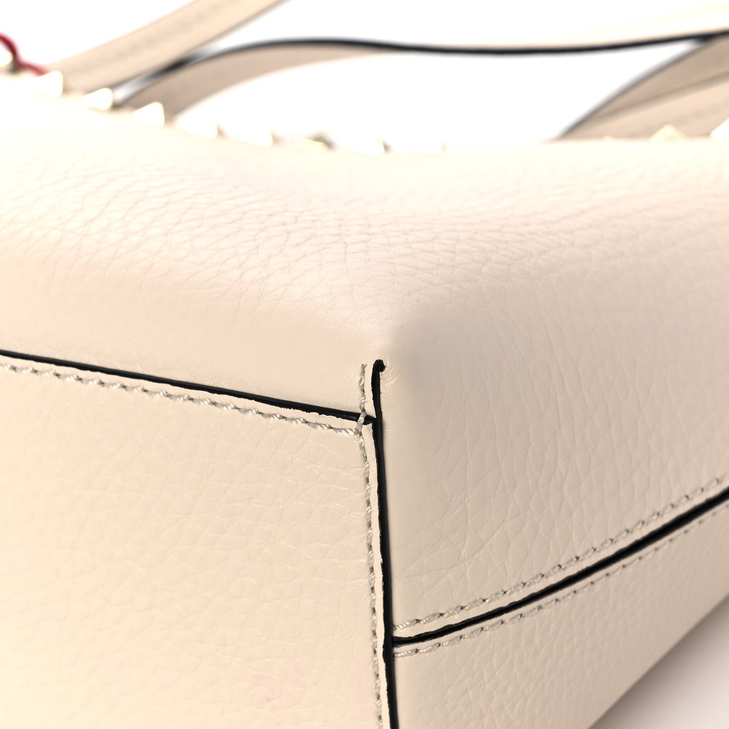Grained Calfskin Small Rockstud Shoulder Tote Light Ivory