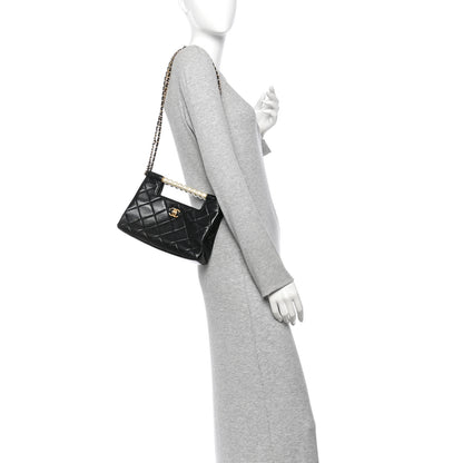 Chanel Shiny Lambskin Pearl Small Shopping Bag Black 2 of 11