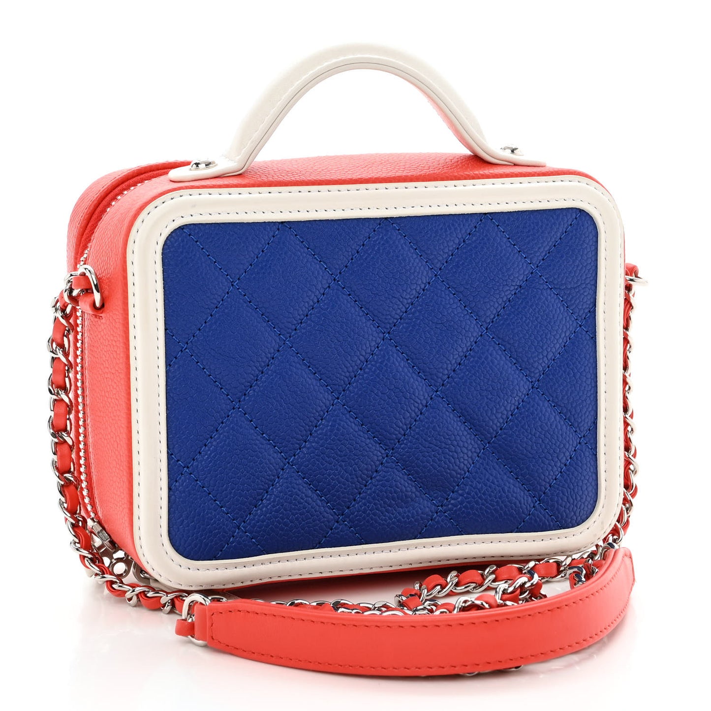 Caviar Quilted Small CC Filigree Vanity Case Blue White Red
