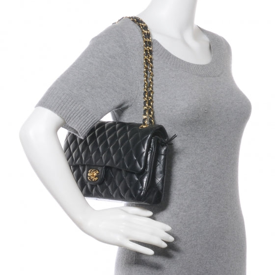 Lambskin Medium Double Flap Black