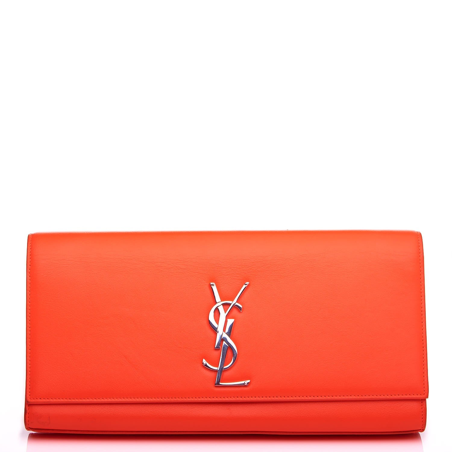 Saint Laurent Calfskin Classic Monogram Clutch Neon Orange 1 of 9