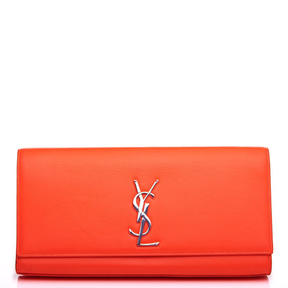 Saint Laurent Calfskin Classic Monogram Clutch Neon Orange 1 of 9
